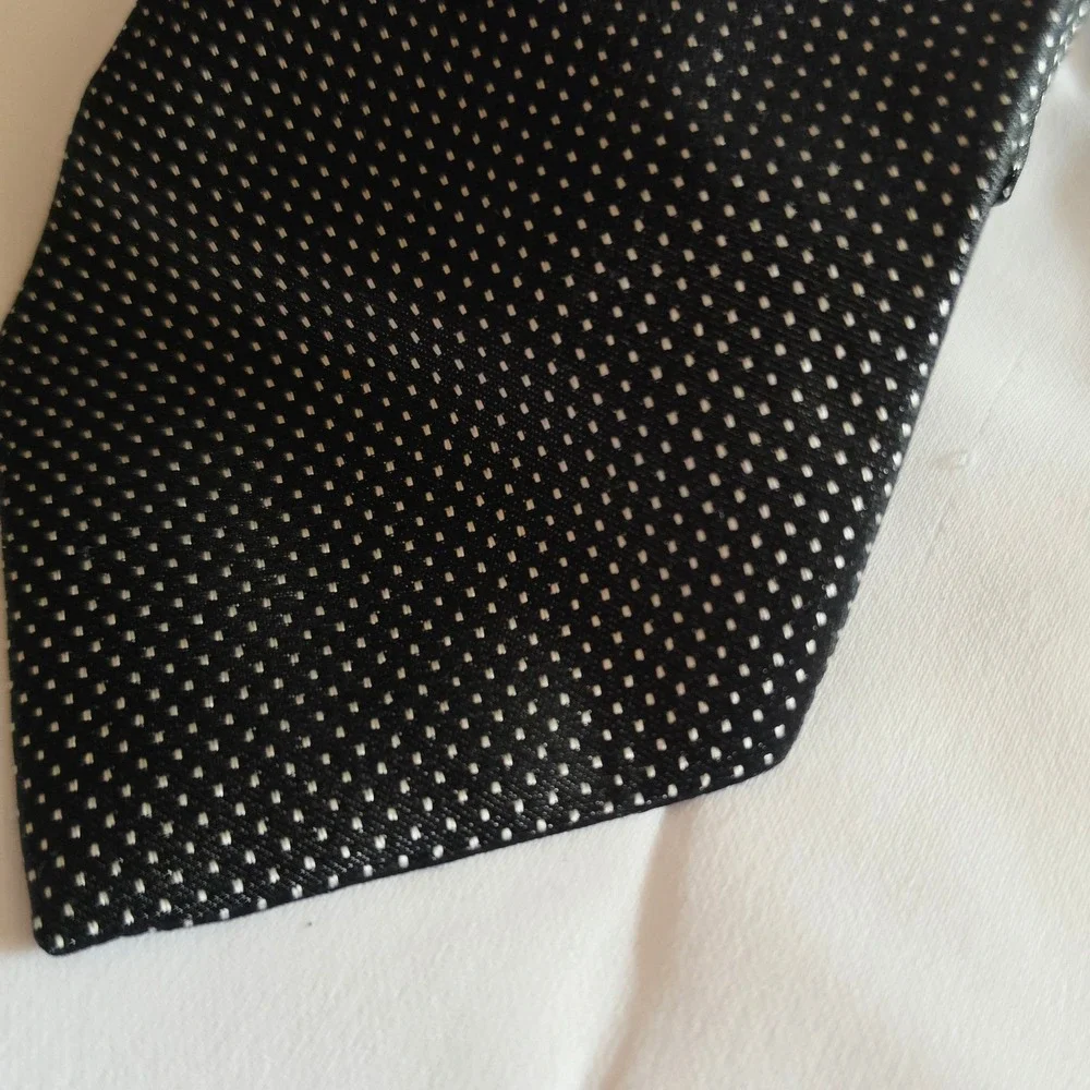 Calvin Klein Necktie Mens OS Black White Micro Dot 100% Silk Made in USA